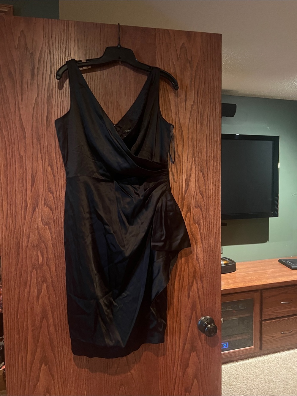 White House Black Market One-Shoulder Black Satin Cocktail Dress